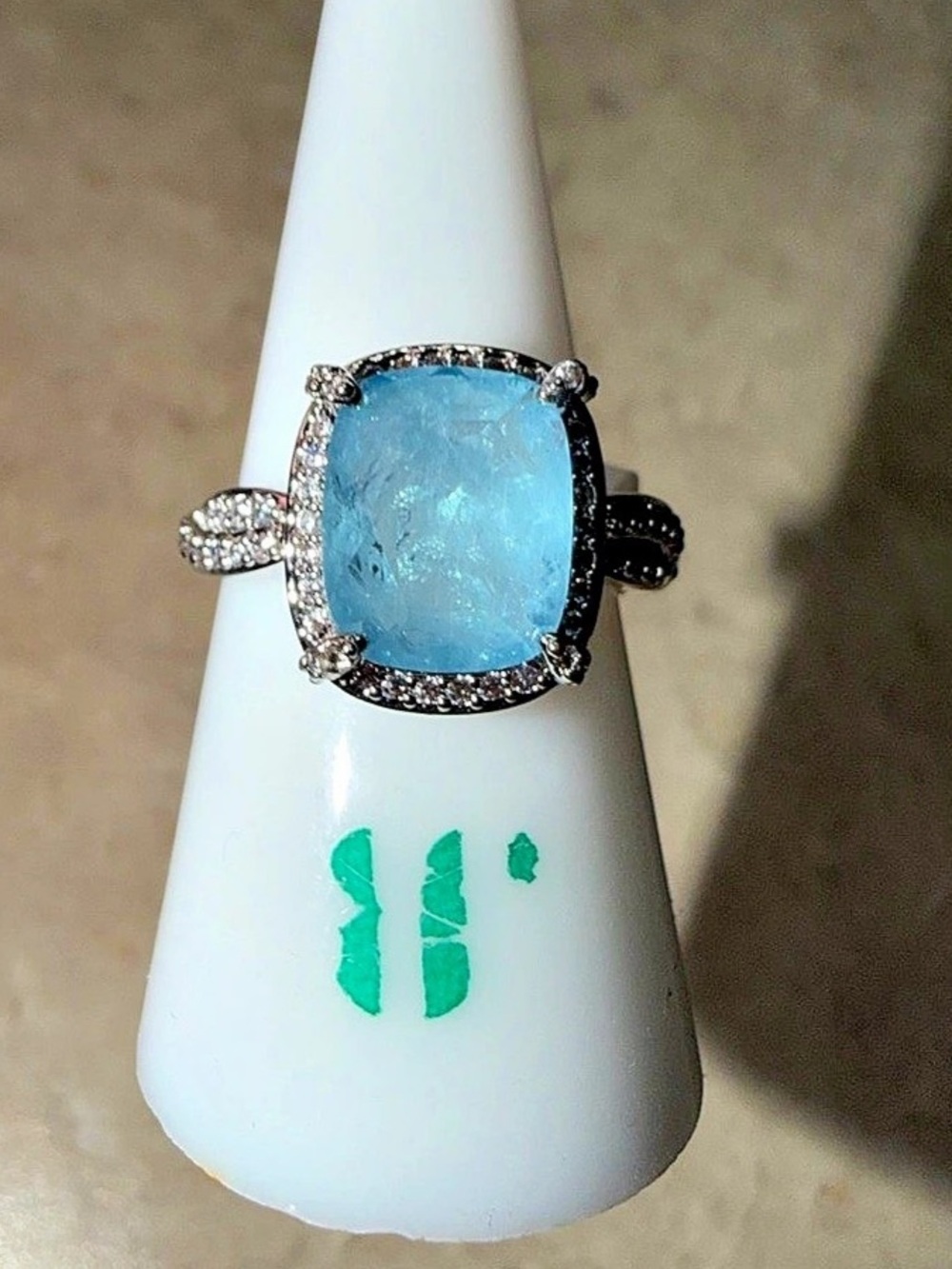 Bomb Party Size 8 Ring-Hidden Surprises Aqua Blue Spinel on Rhodium RBP5959